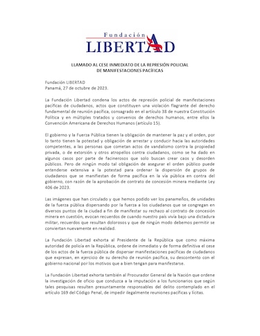 La Fundación Libertad pide cese ‘inmediato de la represión policial’