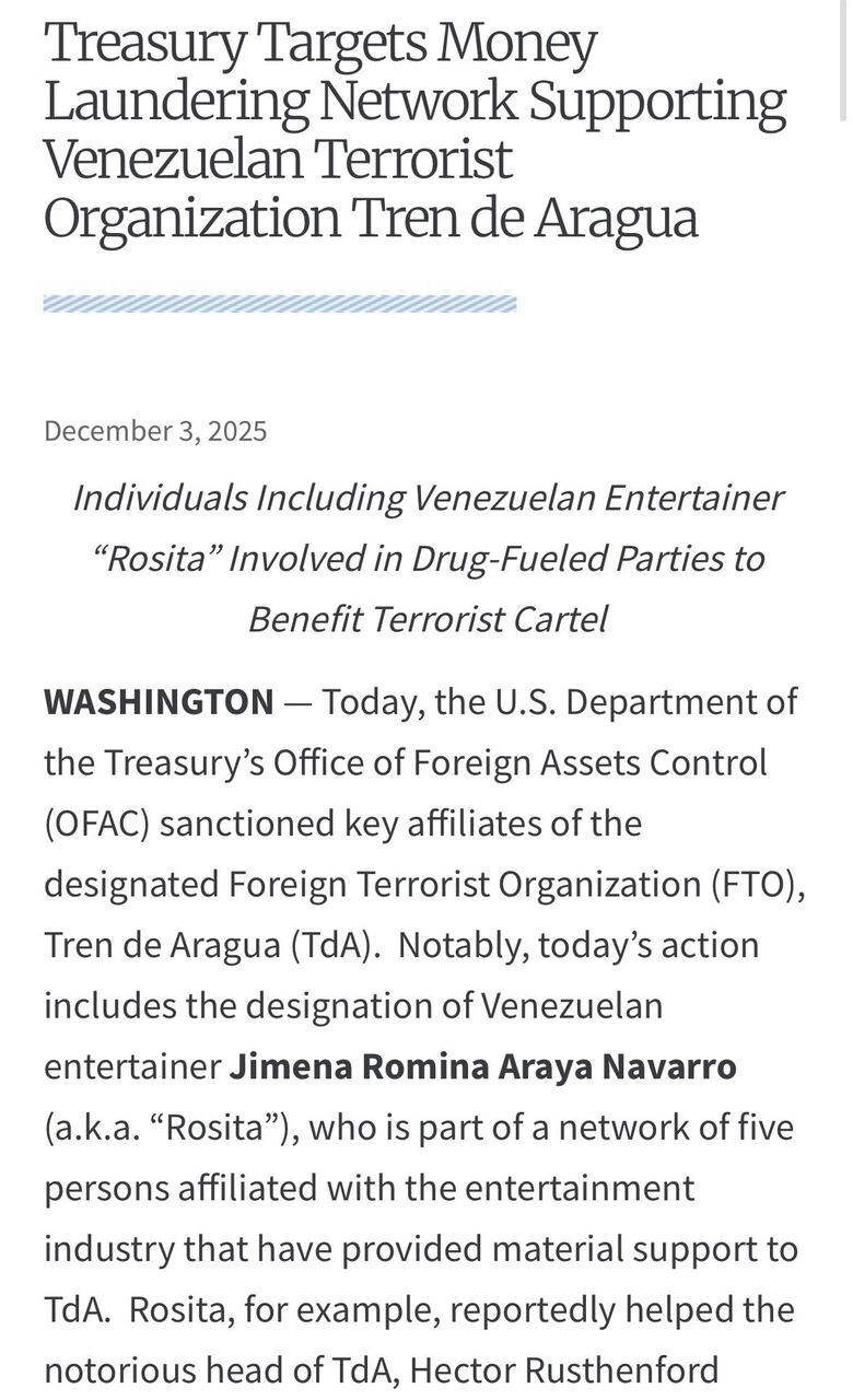 México y Estados Unidos persiguen financieramente a la DJ venezolana ‘Rosita’ por presuntos vínculos con el Tren de Aragua