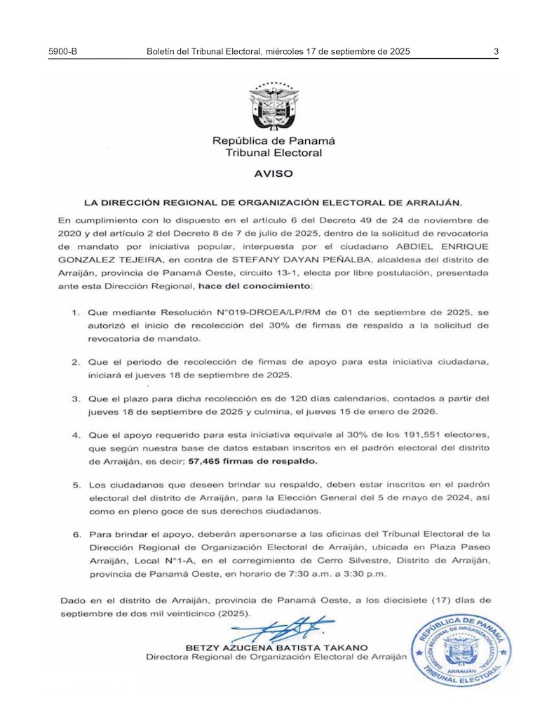 Revocatoria a la alcaldesa Stefany Peñalba: comienza la carrera por 57 mil firmas en Arraiján