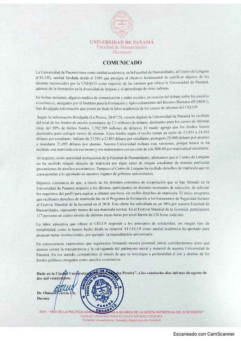 Auxilios económicos: Universidad de Panamá niega que recibió fondos del Ifarhu para cursos de idiomas a pesar de reportes oficiales