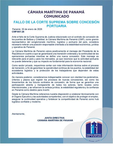 Cámara Marítima requiere información técnica sobre transición en puertos, tras fallo de la Corte