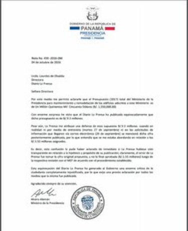 Ministro Álvaro Alemán admite que pidió $9.3 millones