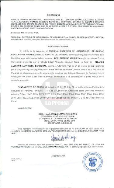 El Tribunal Superior le niega dos hábeas corpus a Martinelli