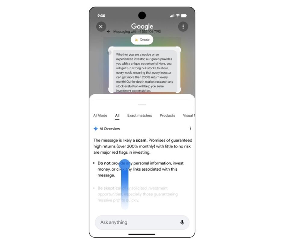 ‘Rodea para buscar’ de Google permitirá identificar mensajes de estafas