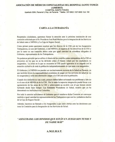 Gremio médico alerta sobre riesgos financieros en integración de Minsa y CSS