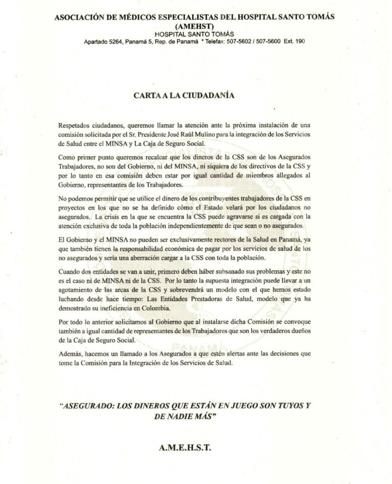 Gremio médico alerta sobre riesgos financieros en integración de Minsa y CSS