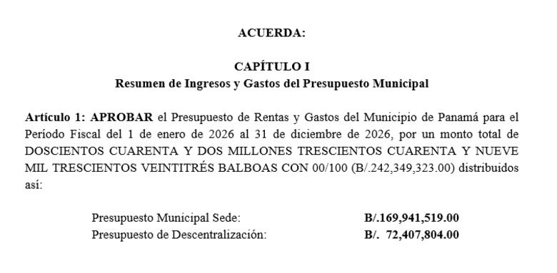 Administración Mizrachi presenta presupuesto 2026 para el Municipio de Panamá: aumentaría en $10.5 millones 