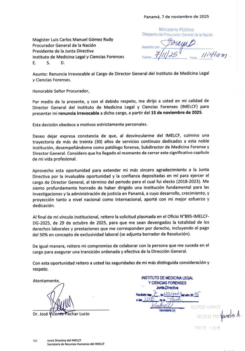 Renuncia Vicente Pachar como director de Medicina Legal