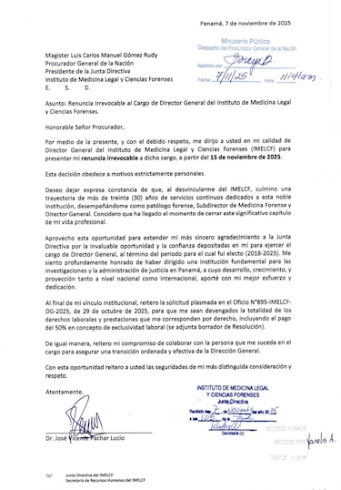 Renuncia Vicente Pachar como director de Medicina Legal