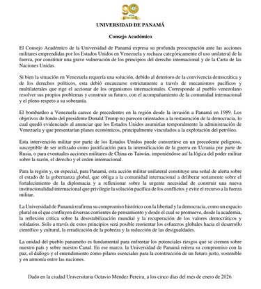 Consejo Académico de la UP rechaza el uso unilateral de la fuerza de EUA en Venezuela