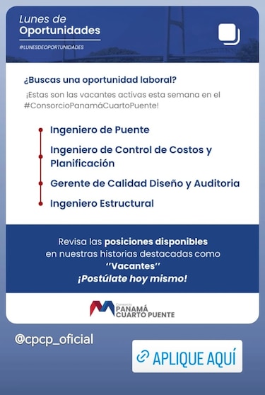 Nuevos puestos disponibles en el Cuarto Puente sobre el Canal de Panamá