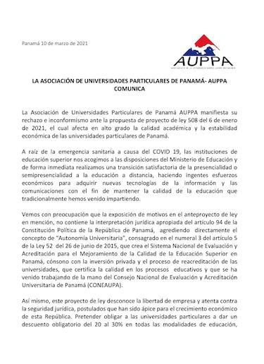 Universidades particulares rechazan el proyecto de ley que dispone descuentos en el costo de la educación