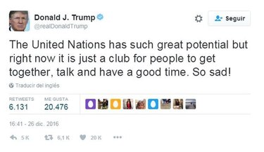 Donald Trump: 'la ONU es solo un club de personas que se reúnen, conversan y la pasan bien. ¡Qué tristeza!'