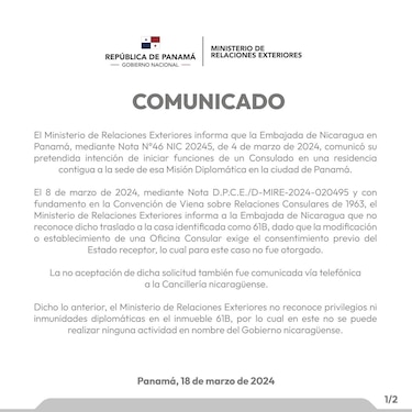 Panamá acusa a Nicaragua de intromisión en sus asuntos internos