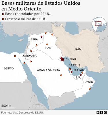 ¿Dónde están ubicadas las bases militares de Estados Unidos en Medio Oriente señaladas por Irán como posibles objetivos?