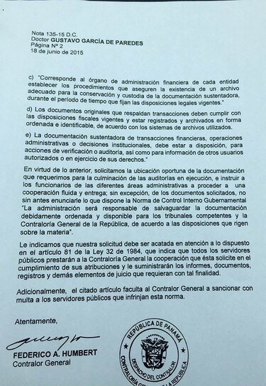 Contraloría solicita a la UP ubicación oportuna de documentación