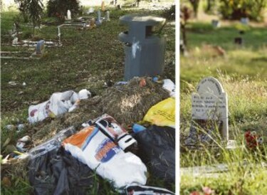 Basura y maleza en cementerio histórico