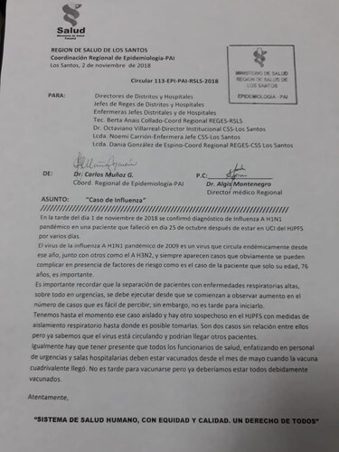 Fallece paciente por la gripe H1N1 en Los Santos