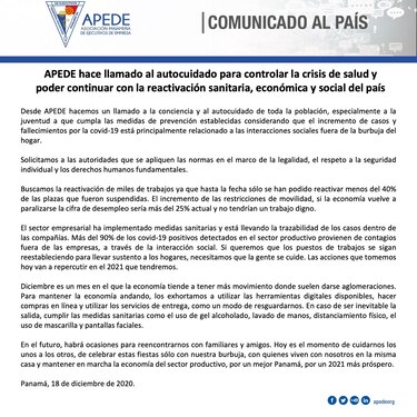 Apede pide a la población y a las autoridades tomar las acciones para frenar el virus