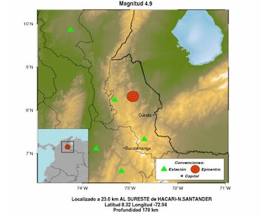 Sismo de 4.9 grados sacude noreste de Colombia