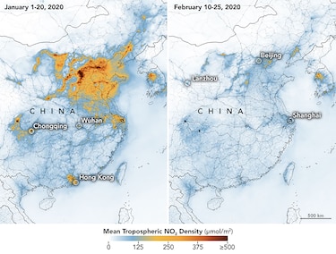 La NASA revela una caída de la contaminación en China por el coronavirus