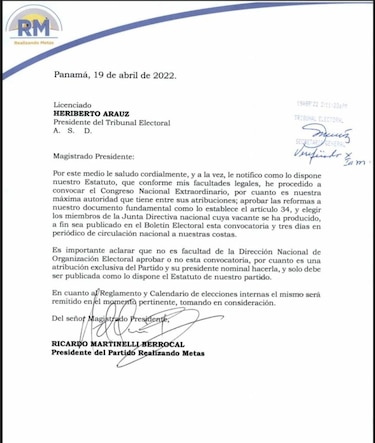 Martinelli buscaría extender el fuero: ahora convoca a elecciones de la directiva de RM, por la renuncia de sus miembros