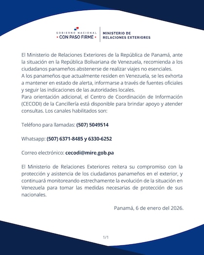 Panamá recomienda a sus ciudadanos no viajar a Venezuela
