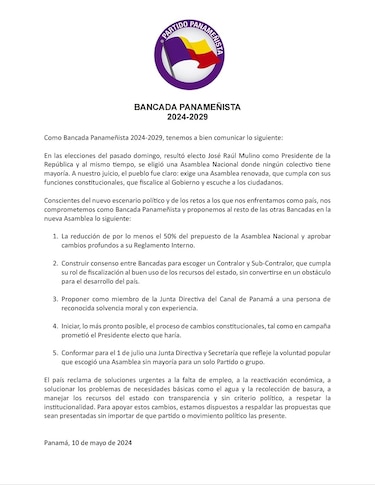 La nueva bancada Panameñista propone un consenso para que la Asamblea fiscalice al Gobierno y escoger al próximo contralor