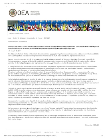 La OEA exige a Maduro reconocer ‘derrota electoral y abrir el camino al retorno a la democracia en Venezuela’
