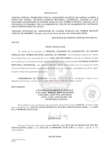 El Tribunal Superior le niega dos hábeas corpus a Martinelli