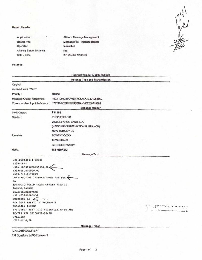 Transferencia de Constructora Internacional del Sur a Dushking.