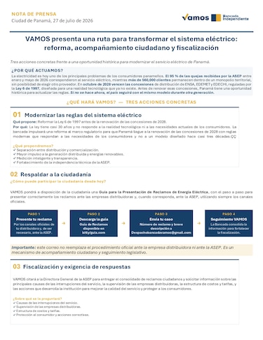 Vamos propone cambiar las reglas del sistema eléctrico antes de renovar las concesiones