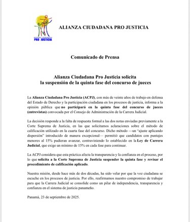 Alianza Ciudadana pide suspender proceso de selección de jueces por falta de transparencia