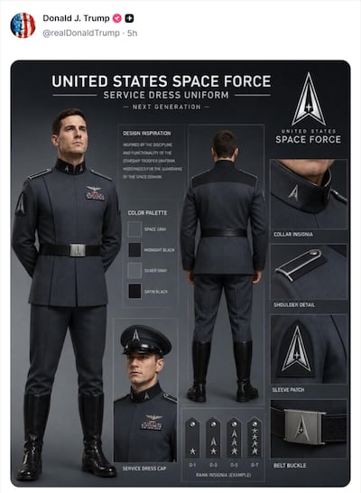 Trump desvela uniforme de Fuerza Espacial y las redes lo comparan con traje nazi