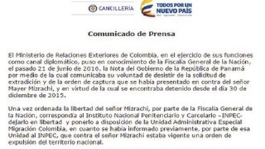 Cancillería colombiana: expulsión de Mayer Mizrachi sigue vigente