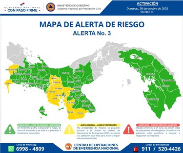 Huracán Melissa: declaran alerta amarilla en varias regiones de Panamá por lluvias persistentes