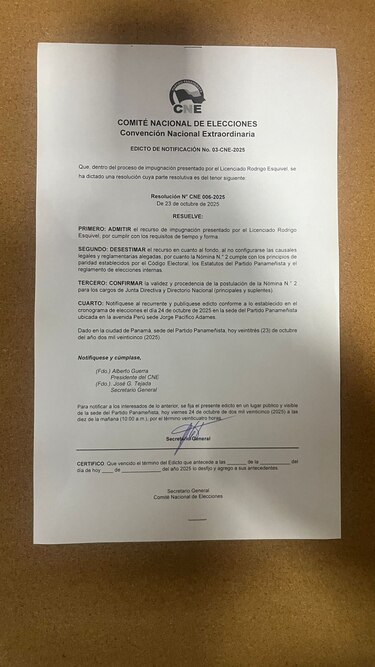 Pugna en el Partido Panameñista: Piad denuncia irregularidades, el CNE ratifica a Herrera