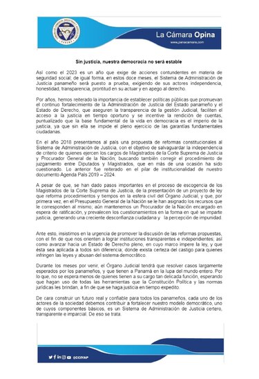 Cámara de Comercio: Este año la justicia panameña estará a prueba