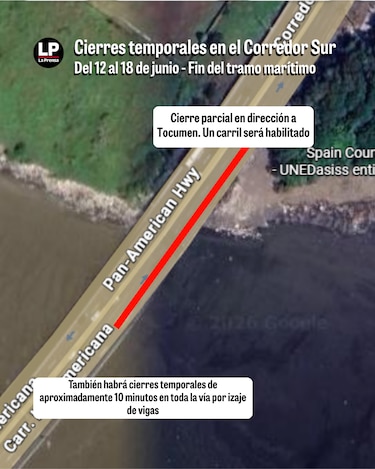 Realizarán cierres temporales en el Corredor Sur del 12 al 18 de junio