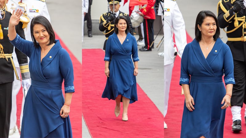 El vestido azul de diseño peruano de Keiko Fujimori para su juramentación como presidenta de Perú