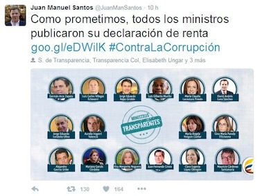 Presidente de Colombia publica en un tuit la declaración de renta de todos sus ministros