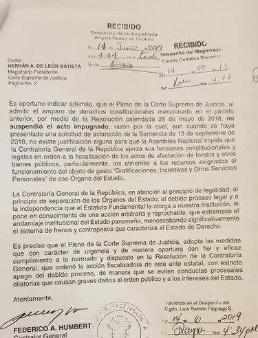 Contralor Humbert se queja ante la CSJ por impedimento que puso la Asamblea para seguir auditoría