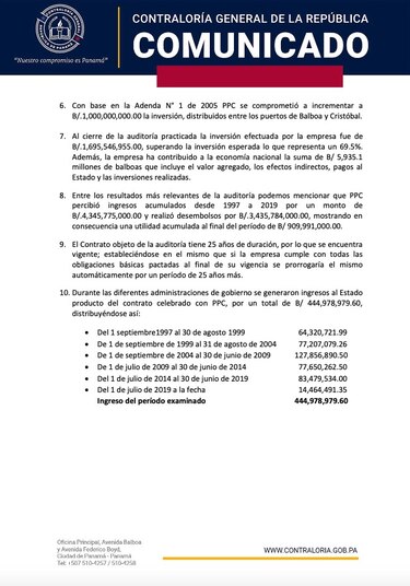 Contraloría informa que completó el audito a contrato de PPC