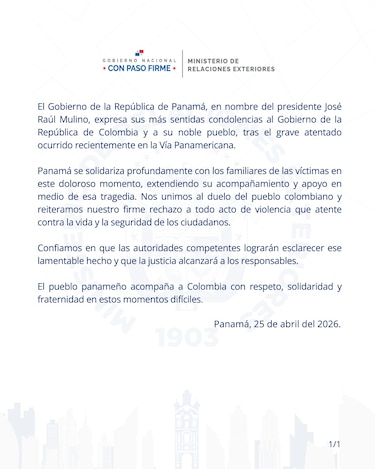 Panamá condena atentado terrorista en Colombia