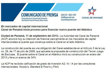 ACP busca financiamiento internacional para pagar construcción del tercer puente sobre el Canal