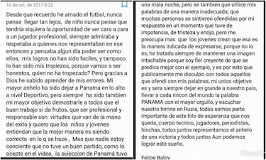 Felipe Baloy se disculpa