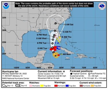 El huracán Ian ya es de categoría 2, mientras se acerca a Cuba y Florida