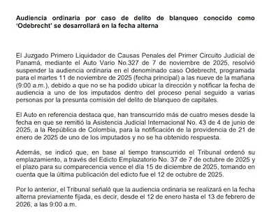Juicio por caso Odebrecht se suspende porque no han notificado a Ricardo Martinelli
