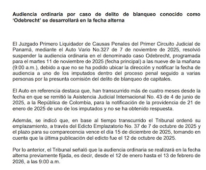 Juicio por caso Odebrecht se suspende porque no han notificado a Ricardo Martinelli
