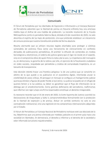 Gremios periodísticos rechazan orden judicial que prohíbe a Sabrina Bacal publicar sobre hermanos Carretero